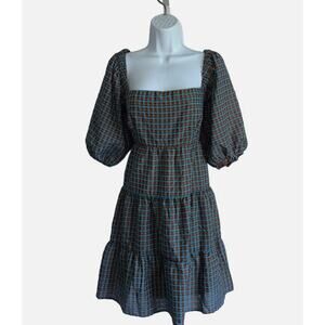 Wayf plaid puff sleeve dress size large